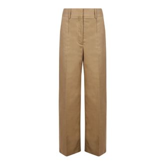 Burberry Wide Trousers, female, Beige, Size: 2XS Beige Wide-Leg Tailored Trousers