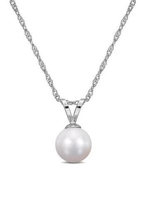 Delmar 14K White Gold Cultured White Pearl Solitaire Pendant Necklace in Silver at Nordstrom Rack