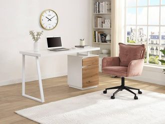 Vente-Unique 1 Drawer & 1 Door Desk - MDF & Steel - Colours: Natural & White in Light Oak