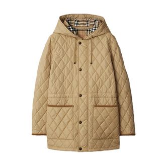 Burberry Winter Jackets, female, Beige, S, Quilted Flax Parka Jacket