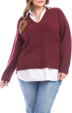 Karen Kane Mixed Media Layered Sweater in Wine at Nordstrom, Size 2X