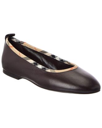 Burberry Check Trim Leather Ballerina Flat