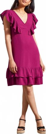 Tribal Fitted Dress With Frill Details In Plum