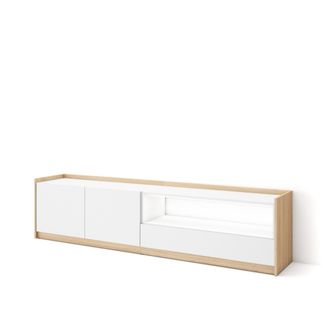 Skraut Home Skraut Home - Mueble Tv, Televisi&oacute;n, Muebles De Sal&oacute;n, Almacenaje, 207x37x50cm, Para Tv Hasta 80, Led, Estilo Moderno, Blanco Y Roble Soft