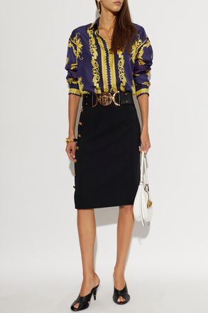 Versace Skirt With Decorative Side Buttons, Womens, Black