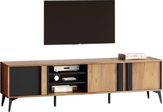 STILVORA Mueble Tv 180 Cm Con 3 Puertas Y 4 Estantes Abiertos Y Pasacables, Estilo R&uacute;stico, Marr&oacute;n Y Negro