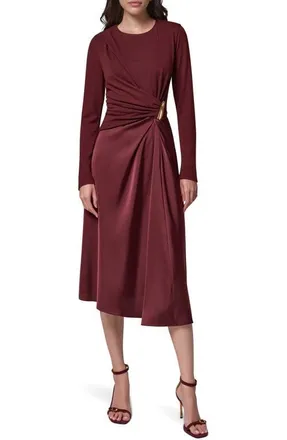 DKNY Hardware Waist Long Sleeve Dress in Blk Cherry at Nordstrom, Size X-Small