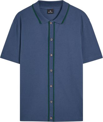 Paul Smith Striped-trim Piqu&eacute; Stretch-cotton Shirt - Blue - Xxl