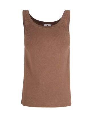Elisabetta Franchi Sleeveless Knit Top with Glossy Viscose Bands