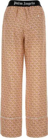 Palm Angels Womens Printed Linen Blend Wide-leg Pant - Tan - Size EU 38 (Womens)