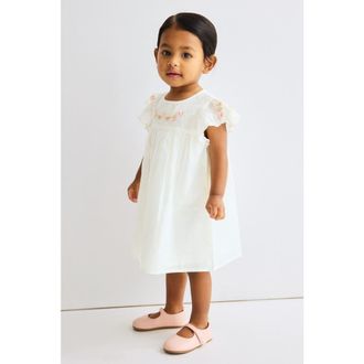 H&M Embroidery-detail Cotton Dress in White at Nordstrom, Size 18M
