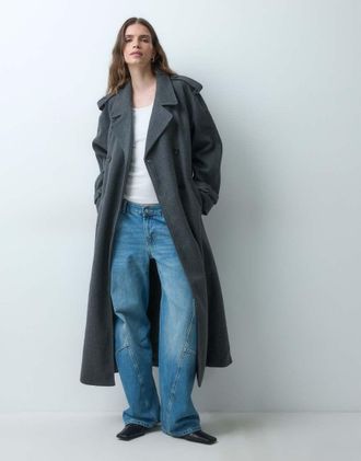 Vila cappotto formale premium pesante in grigio scuro m&eacute;lange