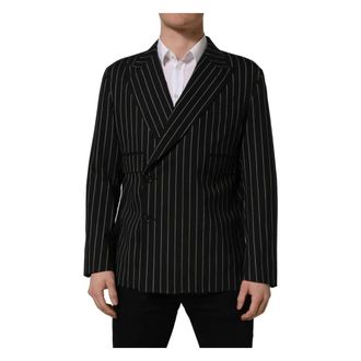 Dolce & Gabbana Stripes Wool Double Breasted Jacket - male - Dolce & Gabbana - Blazers - Black - M - Jackets