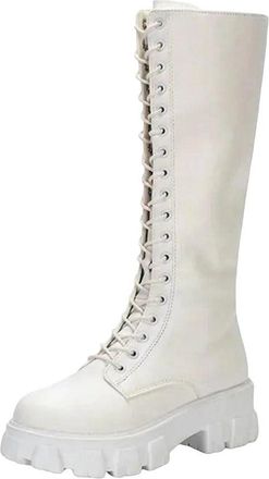 Generic Womens Mid Calf Boots Platform Padded Winter Sneakers Military Punk Style Casual Knee High Boots