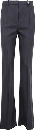 Versace Wollen Pinstripe Broek - Dames - Wijde Broeken - Zwart - XL - Wol - Broeken
