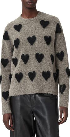 AllSaints Amora Jacquard Alpaca & Wool Blend Sweater in Walnut Brown/Black at Nordstrom, Size Small