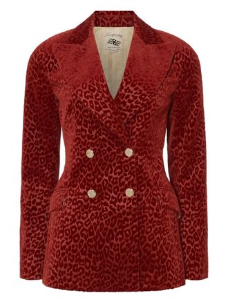 Temperley London Blazer met dubbele rij knopen en luipaardprint - Rood