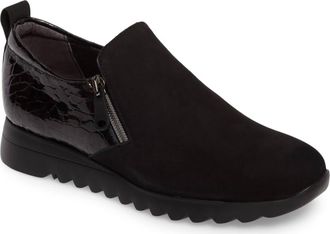 Munro Womens Kit Side Zippers Loafer In Black Nubuck/enboss Patent
