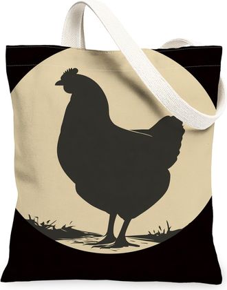 Generic Chicken Silhouette Canvas Tote Bag, Vintage Farmhouse Style Reusable Grocery Bag, Lightweight Washable Tote for Shopping, T, Black, 13x15 Inch
