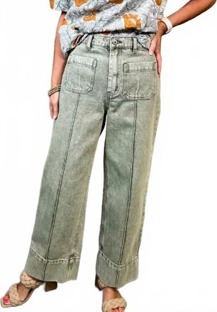 Entro Wide Leg Jeans In Olive Green