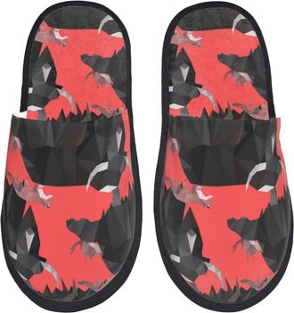 Generic Fuzzy Slippers Abstract Yak Moose Fox Red Cool Portable Hotel Slippers Breathable Indoor Shoes For Ladies Indoor Hotel L