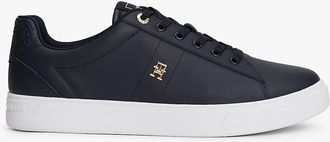 Tommy Hilfiger Womens Monogram Heel Leather Court Sneaker - Blue - US 9.5 / EU 41
