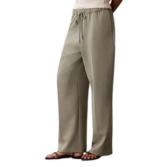 Calvin Klein Wide Trousers, female, Green, Size: XS Soft Twill Drawstring Trousers