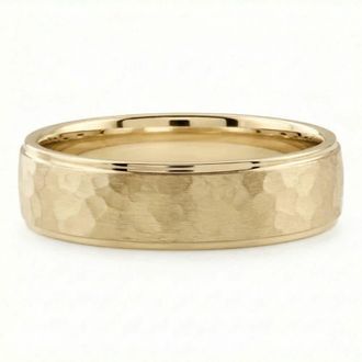 Pompeii3 Mens Brushed Hammered Wedding Band 14k Gold Ring