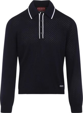 Gucci Blauwe Wol Lange Mouwen Polo - Heren - Polos - Blauw - S - Wol - Tops