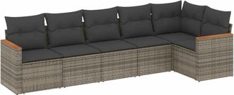 vidaXL Set De Muebles De Jard&iacute;n 6 Pzas Y Cojines Rat&aacute;n Sint&eacute;tico Gris Vidaxl
