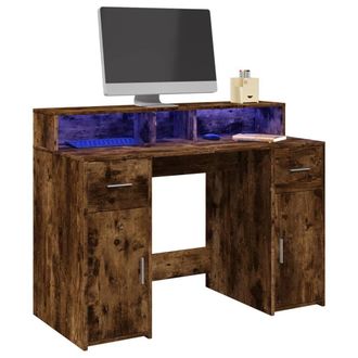 Berkfield Home Desk with LED Lights Smoked Oak 120x55x91 cm Engineered Wood in Brown | Size: 120 x 55 x 91 cm