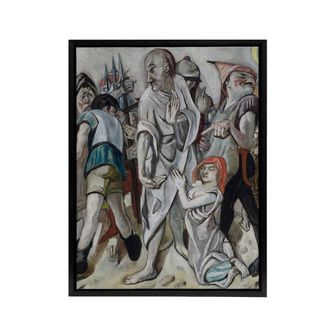 Artery8 Jesus Christ & the Sinner Max Beckmann Black Framed Canvas Wall Art in Grey | Size: W24 x H32