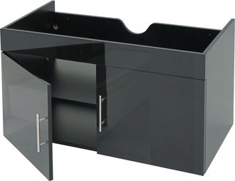 Hhg Nunca Usado] Mueble Lavabo Hhg 242, Mueble Lavabo Mueble Bajo Mueble De Ba&ntilde;o, Mvg Alto Brillo 90cm, Negro