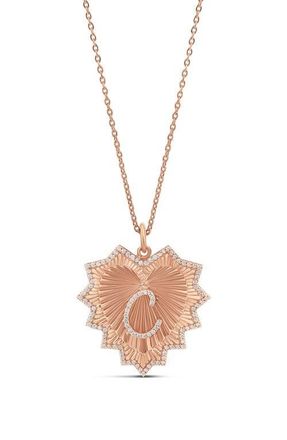 SHYMI Starburst Pav&eacute; Inital Pendant Necklace in Rose at Nordstrom