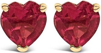 House of Brilliance 14K Gold 5MM Heart Cut Gemstone Solitaire Stud Earrings in Red Ruby | Yellow at Nordstrom