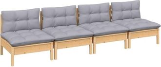 vidaXL Sofá de jardín de 4 plazas con cojines madera maciza pino gris Vidaxl
