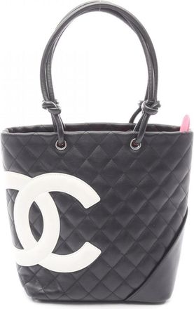 Chanel Black White Leather Handbag Tote Bag (Pre-Owned)