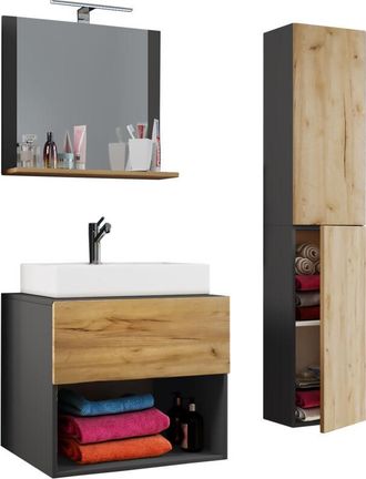 ebuy24 Ebuy24 - Vcm 4 Pcs Lavabo Lavabo Gabinete Inferior Conjunto De Muebles De Ba&ntilde;o Lendas Ii (antracita / Roble De Miel60)