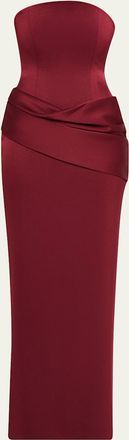 Alex Perry Strapless Corset Draped Column Gown