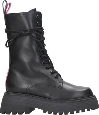 3Juin Zwarte leren veterschoenen met 6 cm hak - Dames - Veterlaarzen - Zwart - 40 EU - Leer - Schoenen
