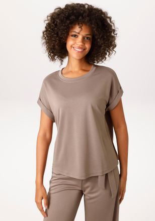 Aniston T-Shirt ANISTON CASUAL, Damen, Gr. 36, braun (taupe), Single Jersey, Obermaterial: 65% Viskose, 35% Polyester, unifarben, l&auml;ssig geschnitten h&uuml;ftlang,