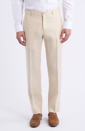 Berle Flat Front Linen Pants in Butter at Nordstrom, Size 36