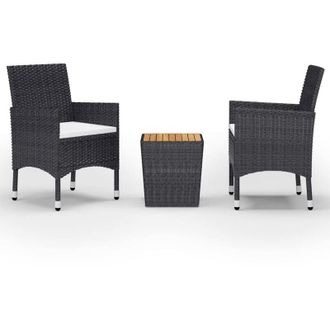 vidaXL Vidaxl - 3 Piece Garden Bistro Set Poly Rattan and Solid Wood Black