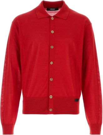 Versace Gebreid vest van zijdemix - Heren - Vesten - Rood - L - Katoen - Truien & Vesten
