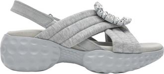 Roger Vivier Sandaal met lichte stof en strass gesp - Dames - Sleehakken - Grijs - 40 EU - Schoenen