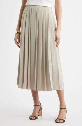 Nordstrom Pleated Midi Skirt in Tan Plaza at Nordstrom, Size Xx-Large