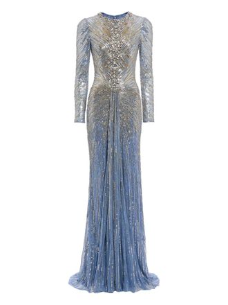 Jenny Packham Wiona sequin-embellished gown - women - Nylon/Sequin - 8 - Blue