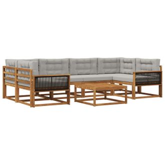 vidaXL Conjunto De Sof&aacute;s De Exterior 7 Pcs Natural Y Gris Claro Vidaxl