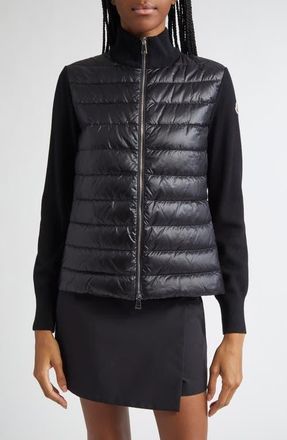 Moncler Quilted Nylon & Wool Knit Cardigan in Black at Nordstrom, Size X-Small