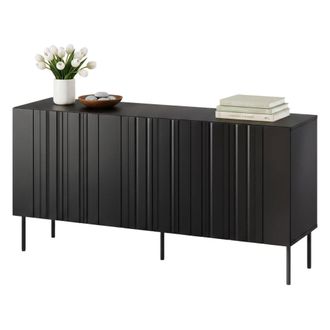 Dmora Aparador Spirano, Aparador De Sal&oacute;n Con Tres Puertas Batientes Y Compartimentos Interiores, Elevado Del Suelo, 151 X 42 X 75 Cm, Color Negro